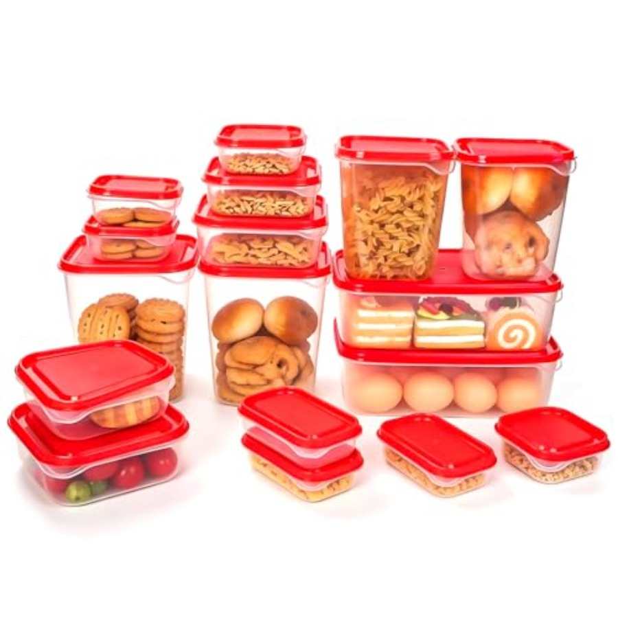 Food Storage Prep Containers - 17Pcs Plastic Food Storage Set, Red