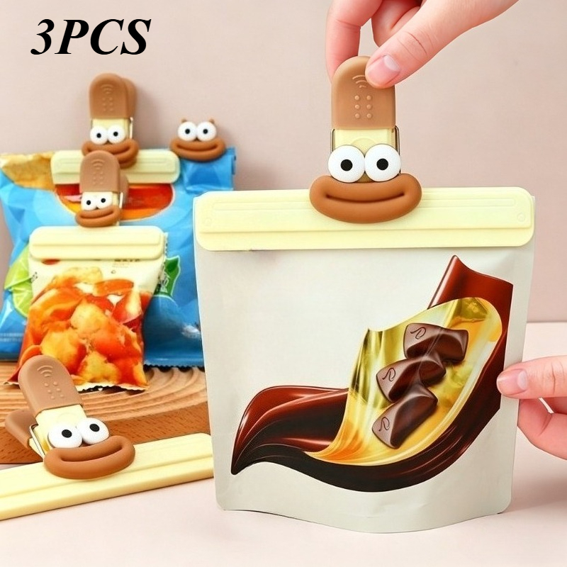 Food Storage Plastic Bag - 3pcs Creative Face Bag Sealing Clip