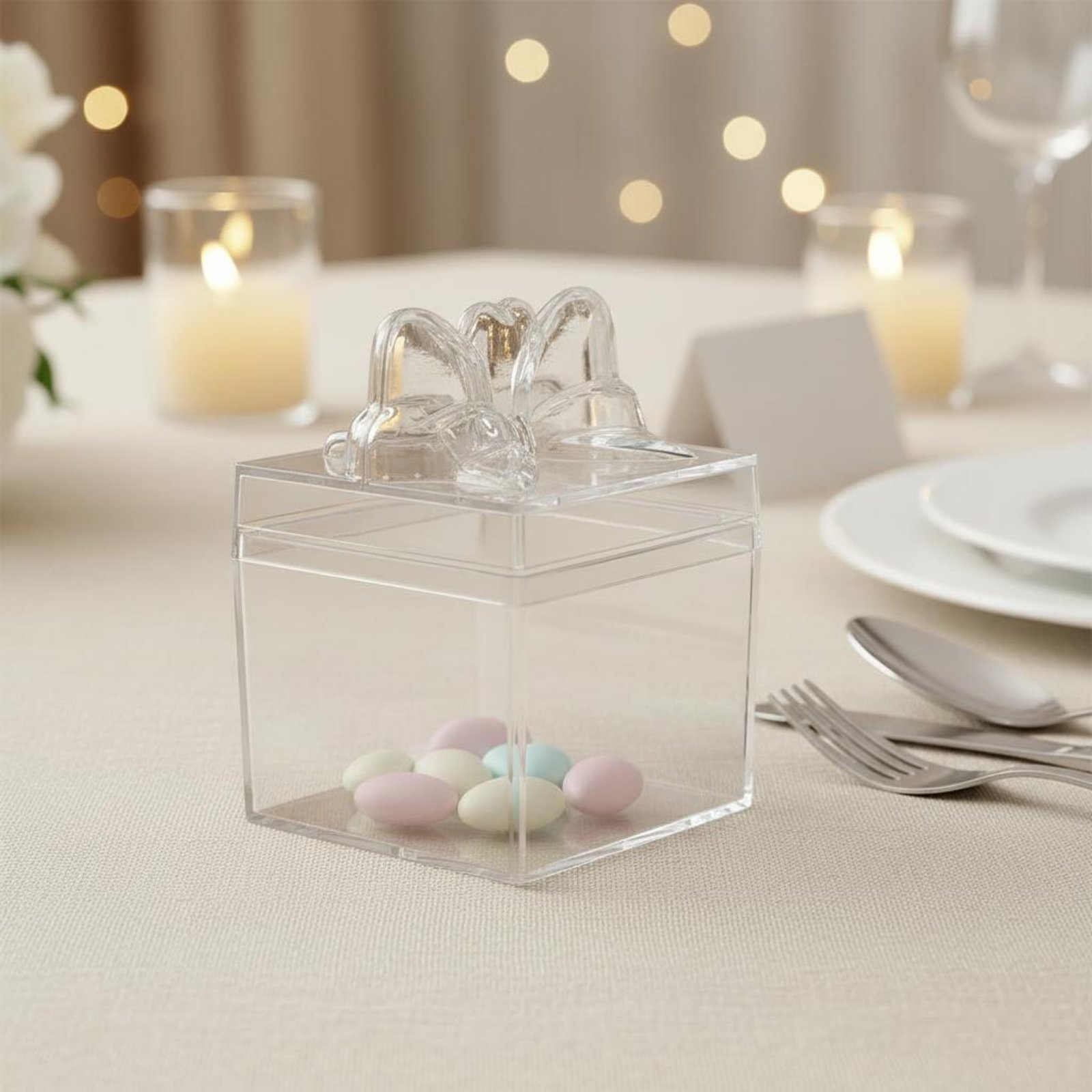 Food Storage Usa - Clear Plastic Candy Box with Ribbon