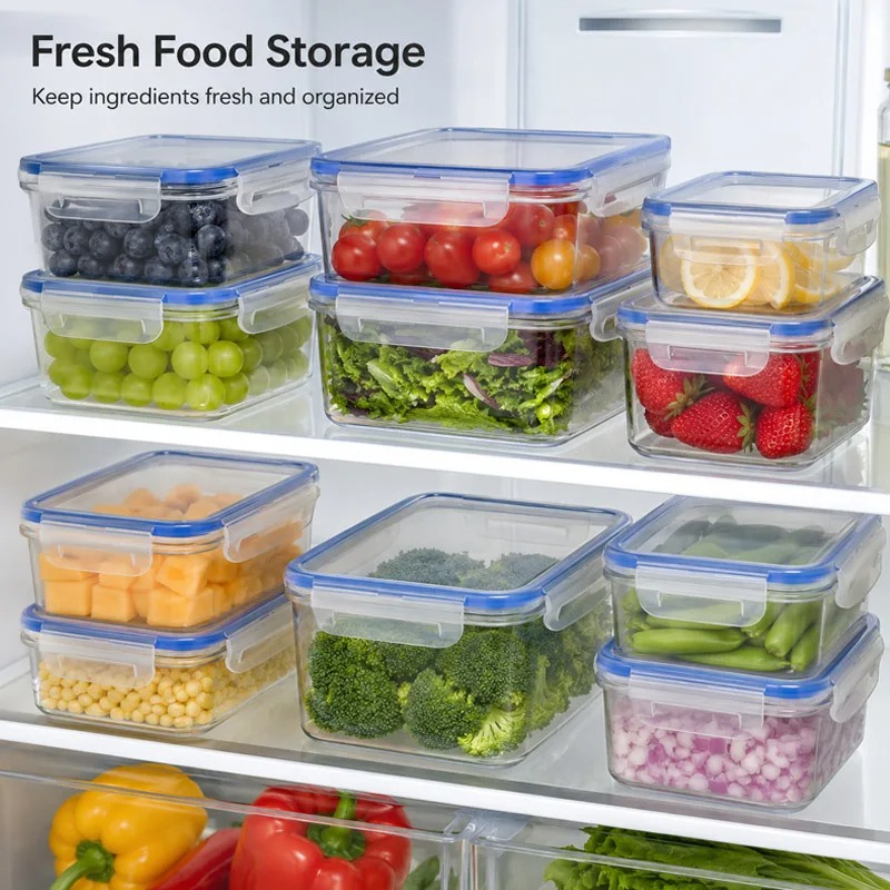 Food Storage Plastic Boxes - 4 Sizes Refrigerator Storage Box Food