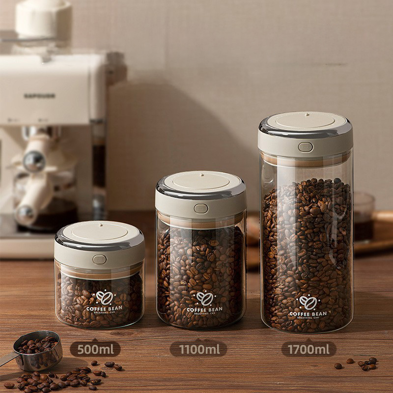 Food Storage Jars Airtight - 500/1100/1700ml Coffee Beans Vacuum Sealed Tank