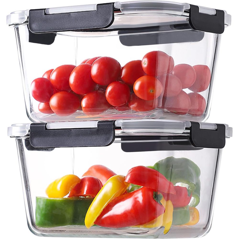 Food Storage Prep Containers - 4-Piece 63oz Glass Food Storage Containers