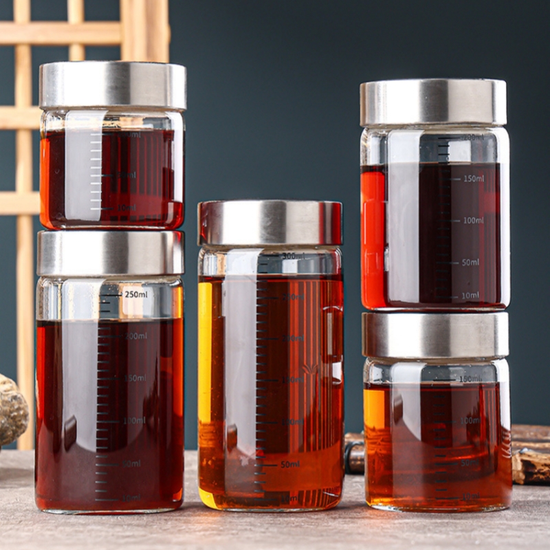 Food Storage Set Glass - 2Pcs 100-500ml Glass Storage Cup Portable