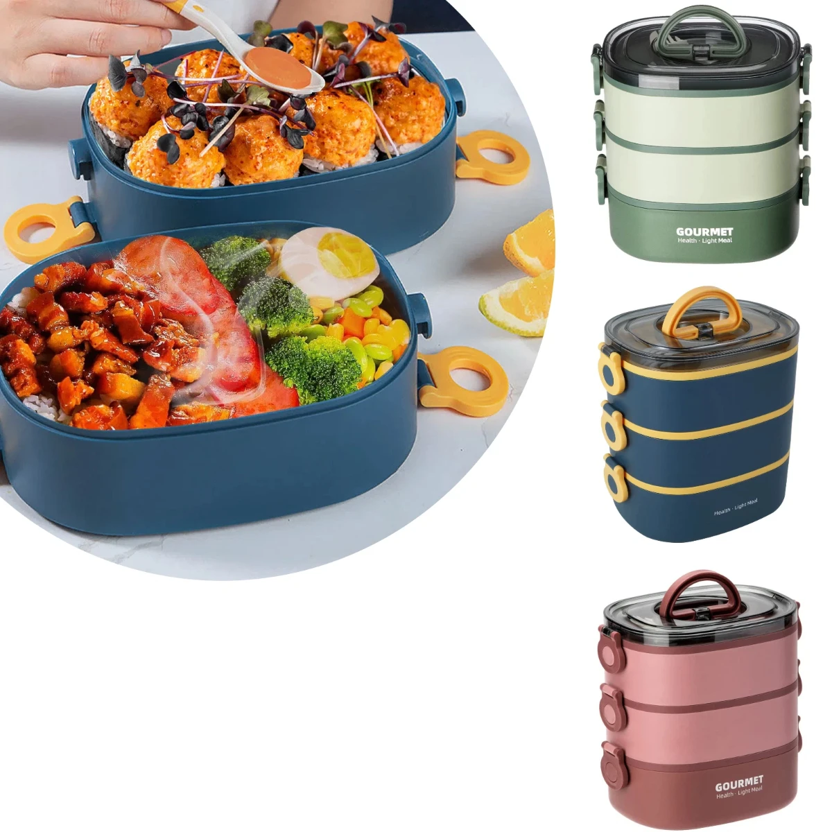 Food Storage To Keep Warm - Portable adult lunch box 2000ML stacked