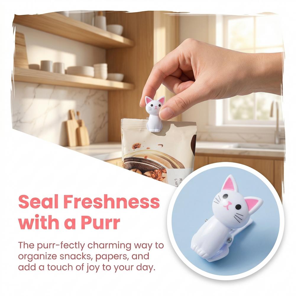 Food Storage Plastic Bag - Cute Cat Shaped Bag Clips Reusable