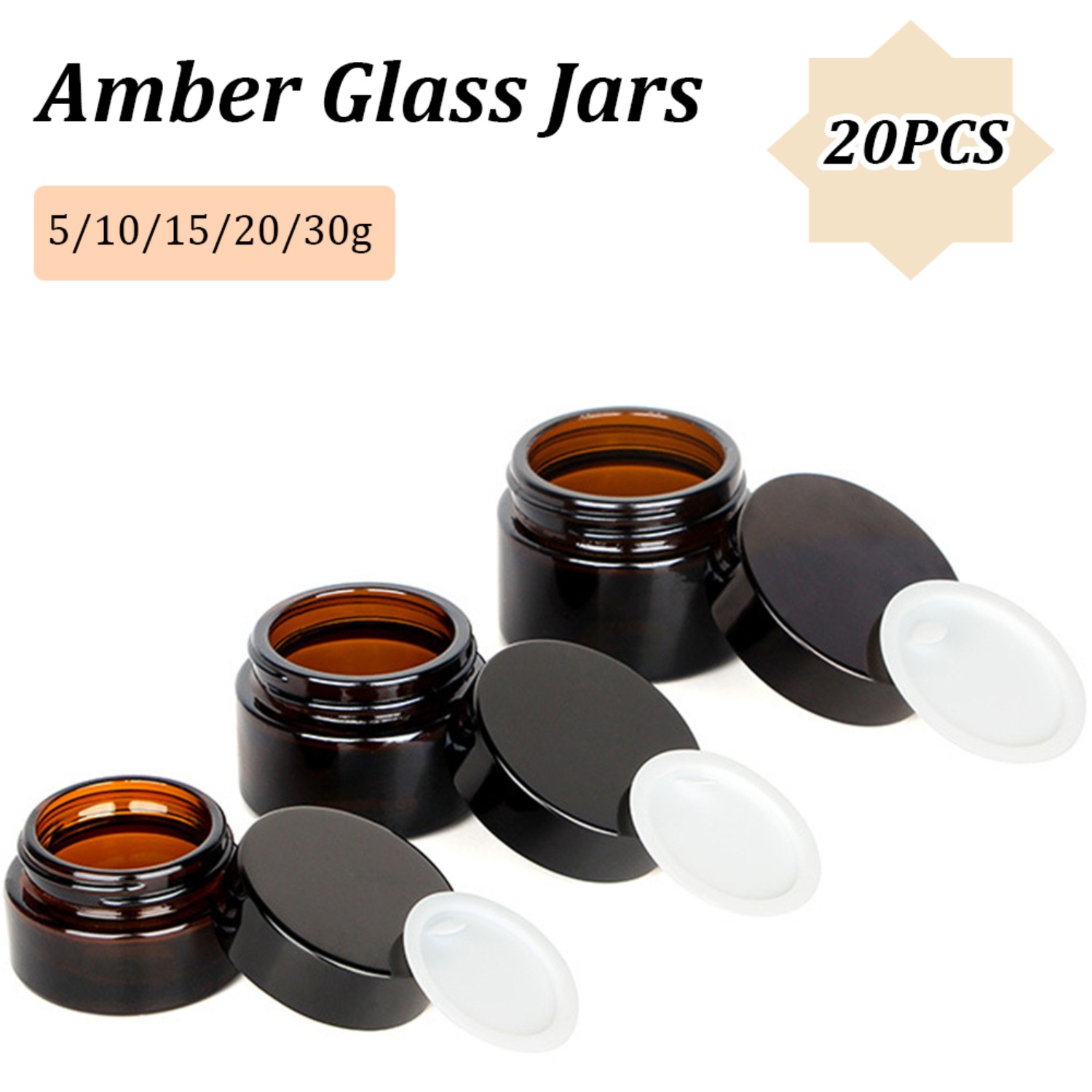 Food Storage Set Glass - 20PCS Small Amber Glass Jars with