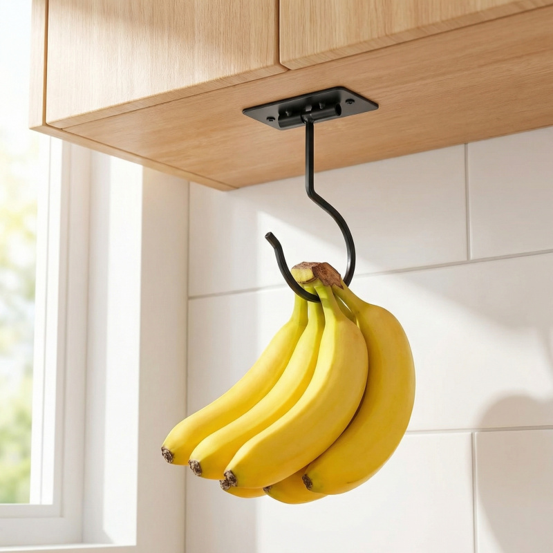 Food Storage And Preservation - Black Metal Self-Adhesive Banana Hook Foldable