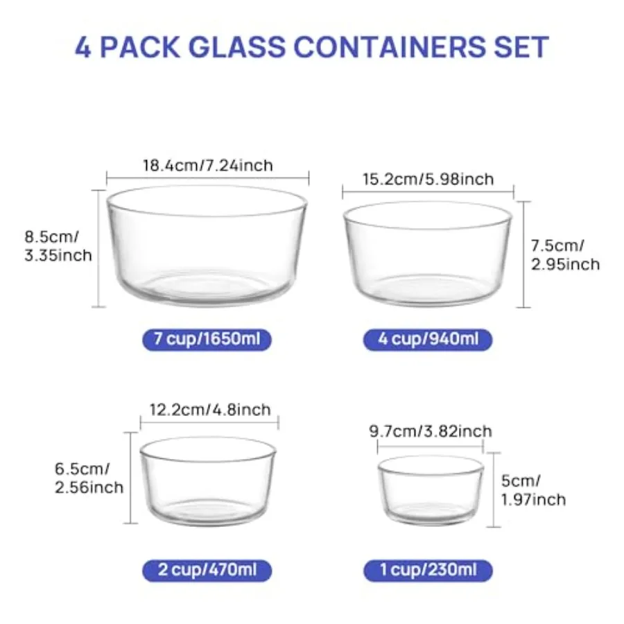 4 Pack Glass Bowls with Lids 1 - огляд і ціна Food Storage Prep Containers