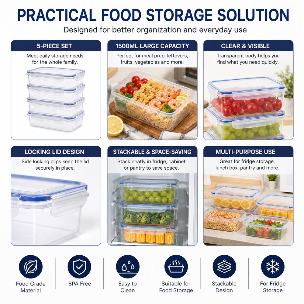 5 Pcs Clear Plastic Food Stora - огляд і ціна Food Storage Prep Containers
