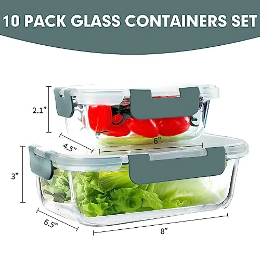 10 Pack Glass Meal Prep Contai - огляд і ціна Food Storage Prep Containers