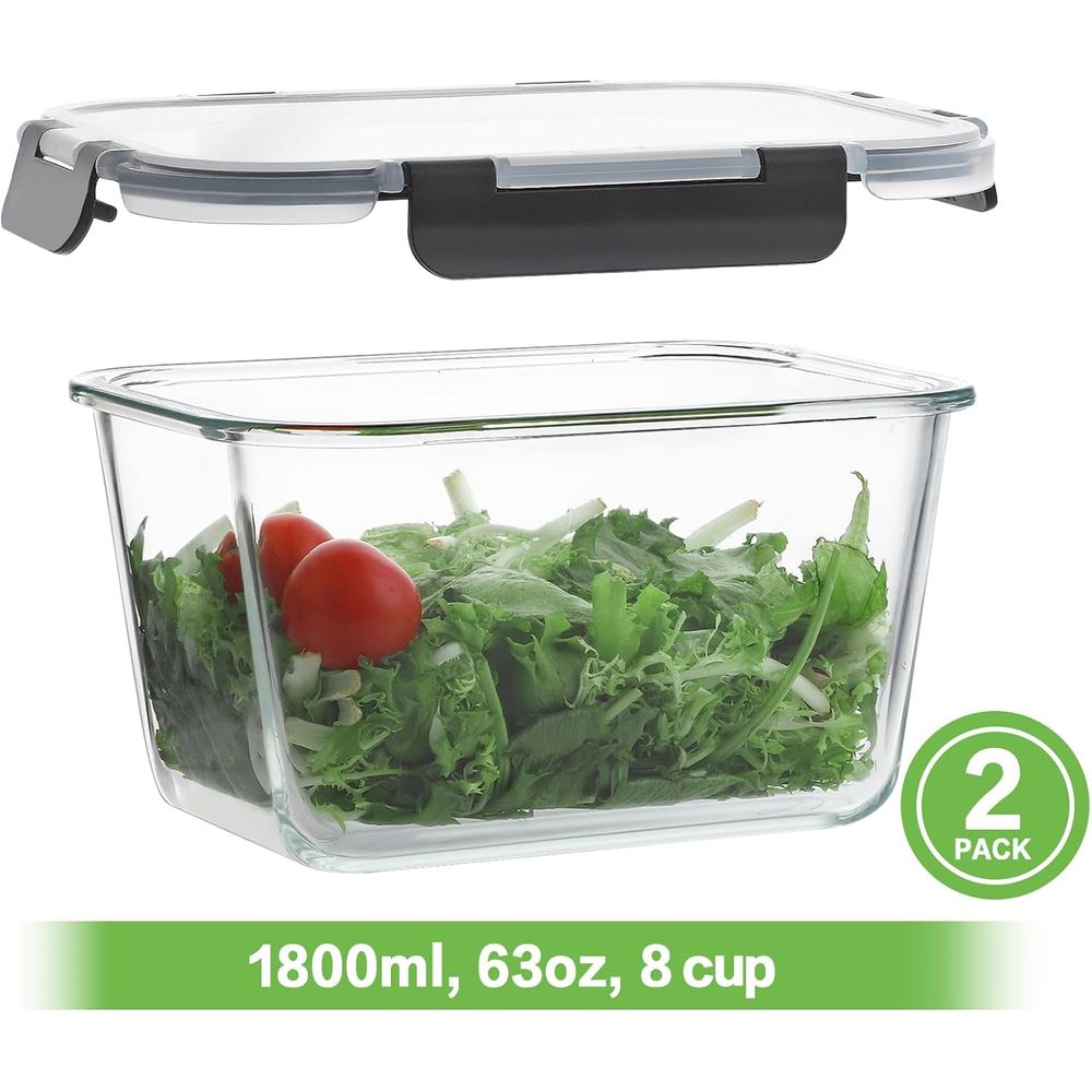 4-Piece 63oz Glass Food Storag - огляд і ціна Food Storage Prep Containers