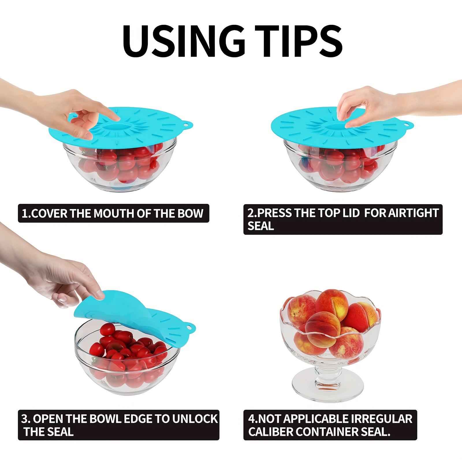 5-Piece Silicone Lids, Heat-Re - огляд і ціна Food Storage With Colander