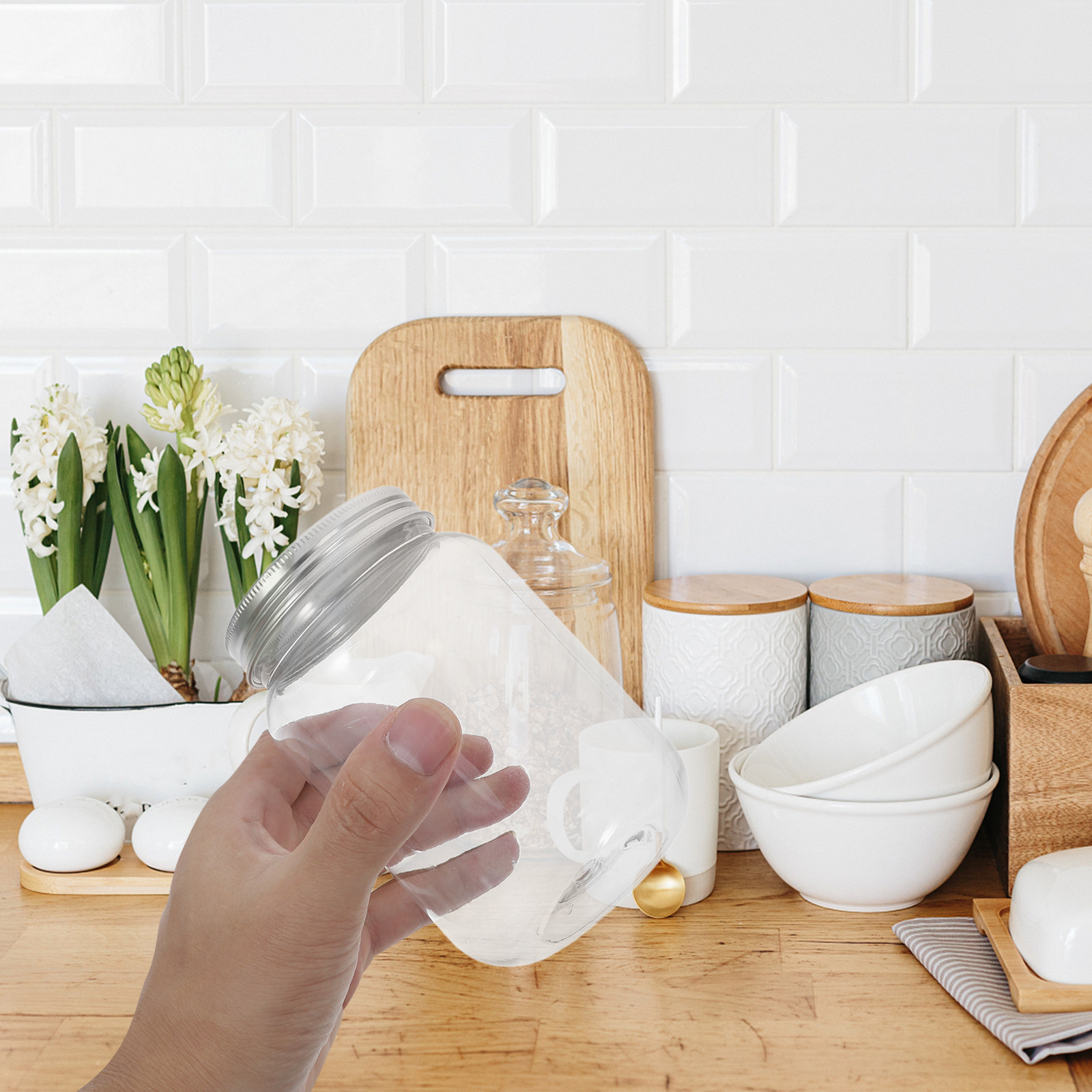 4Pcs Clear Plastic Mason Jars  - огляд і ціна Food Storage Jars Airtight